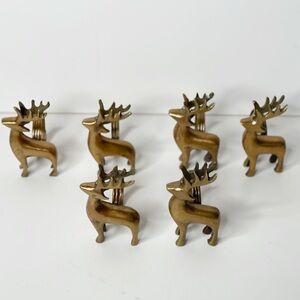 Vintage Set of 6 Brass Deer Reindeer Holiday Napkin Ring Holders